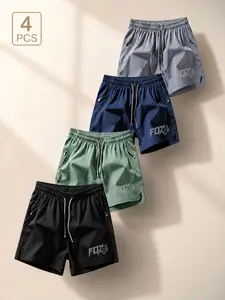Fox Men's Ice Silk Quick-Dry Shorts, 4-Pack, Lightweight Breathable, Waterproof, Drawstring Waist, Sports & Outdoor, Summer Casual