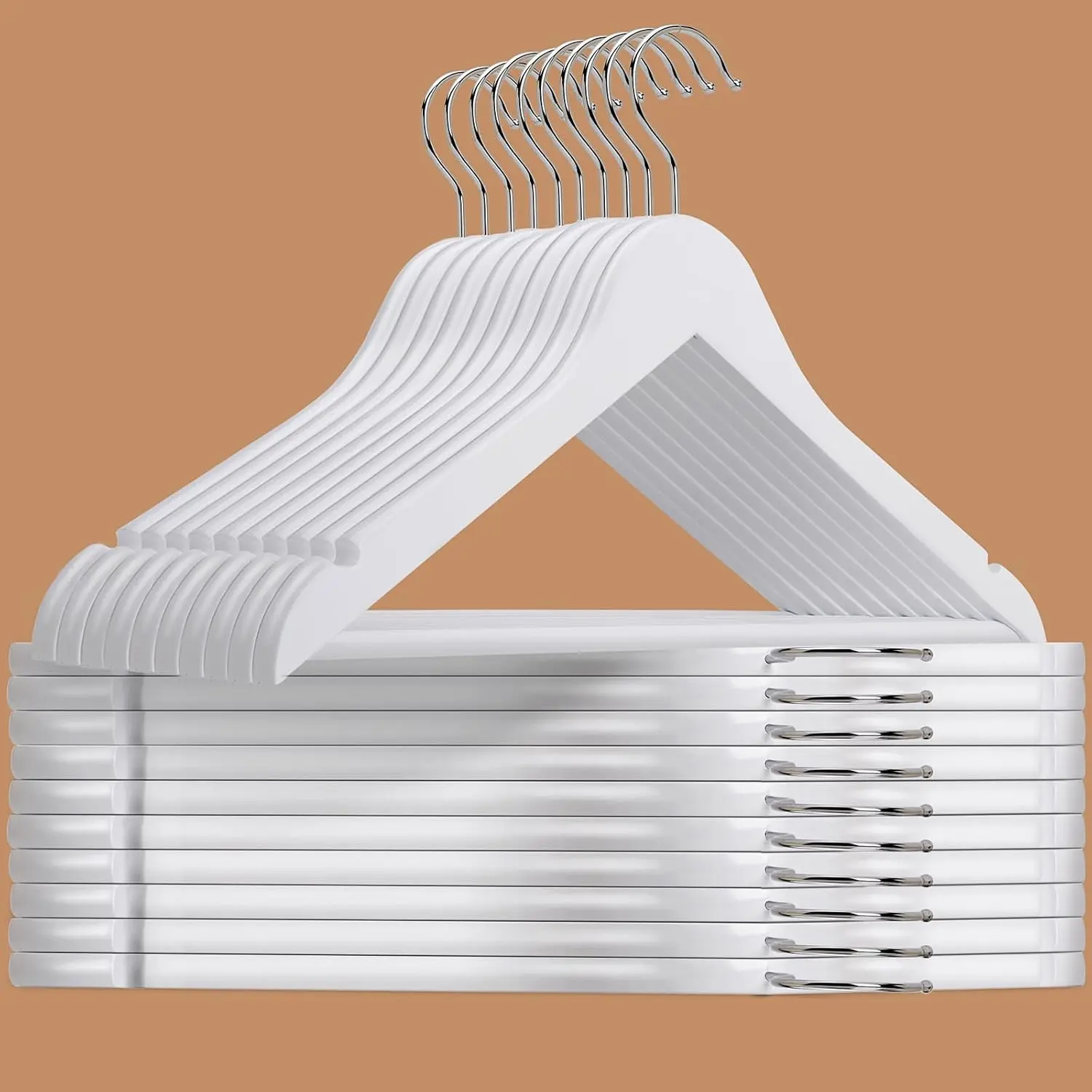 20 Pack White Wooden Coat Hangers, White  Suit Hangers with Non-Slip Pant Bar, Clothes Hangers for Closet Organization, Shirts, Jackets, Dresses, and Pants (White, 20)