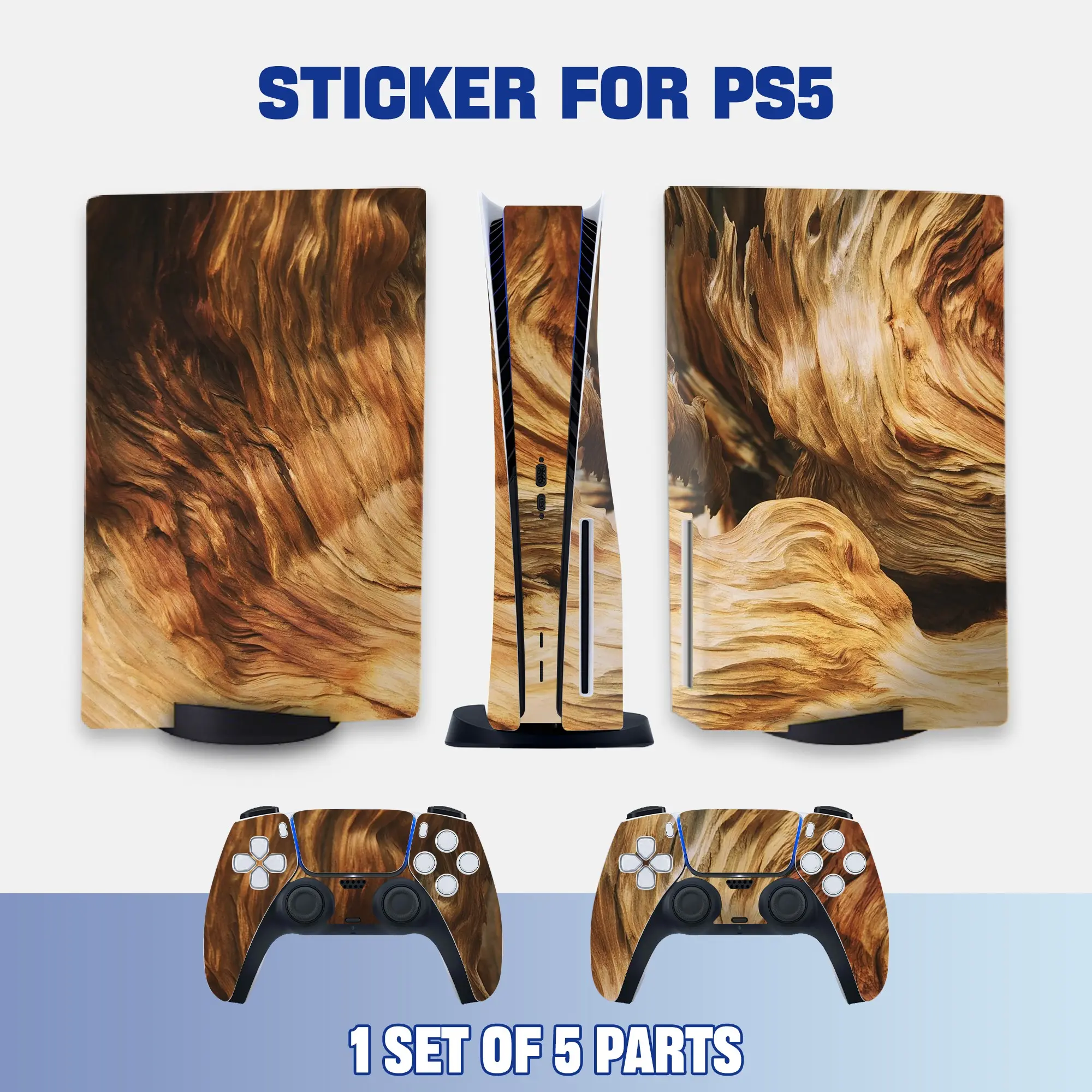 Ps5 CD Drive Edition Vinyl Stickers, Wood Grain Art Design, Waterproof Scratch-Resistant, Removable Without Residue, Console & Controller Decor