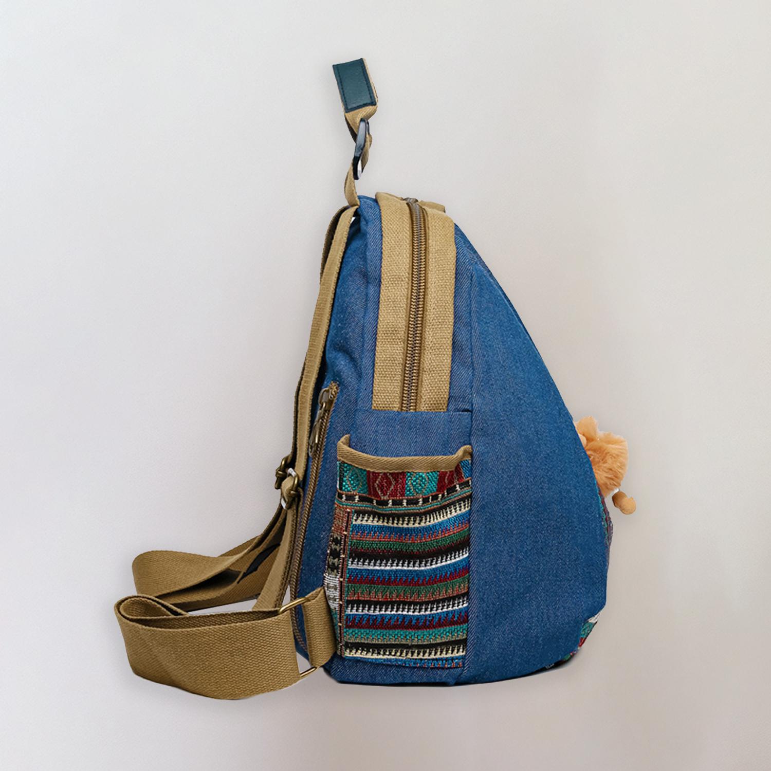 Women's Practical Denim Rucksack with Double Zipper Closure, Classic Printed Shoulder Bag with Adjustable Strap and Top Handle for Casual Daily Use and Commuting