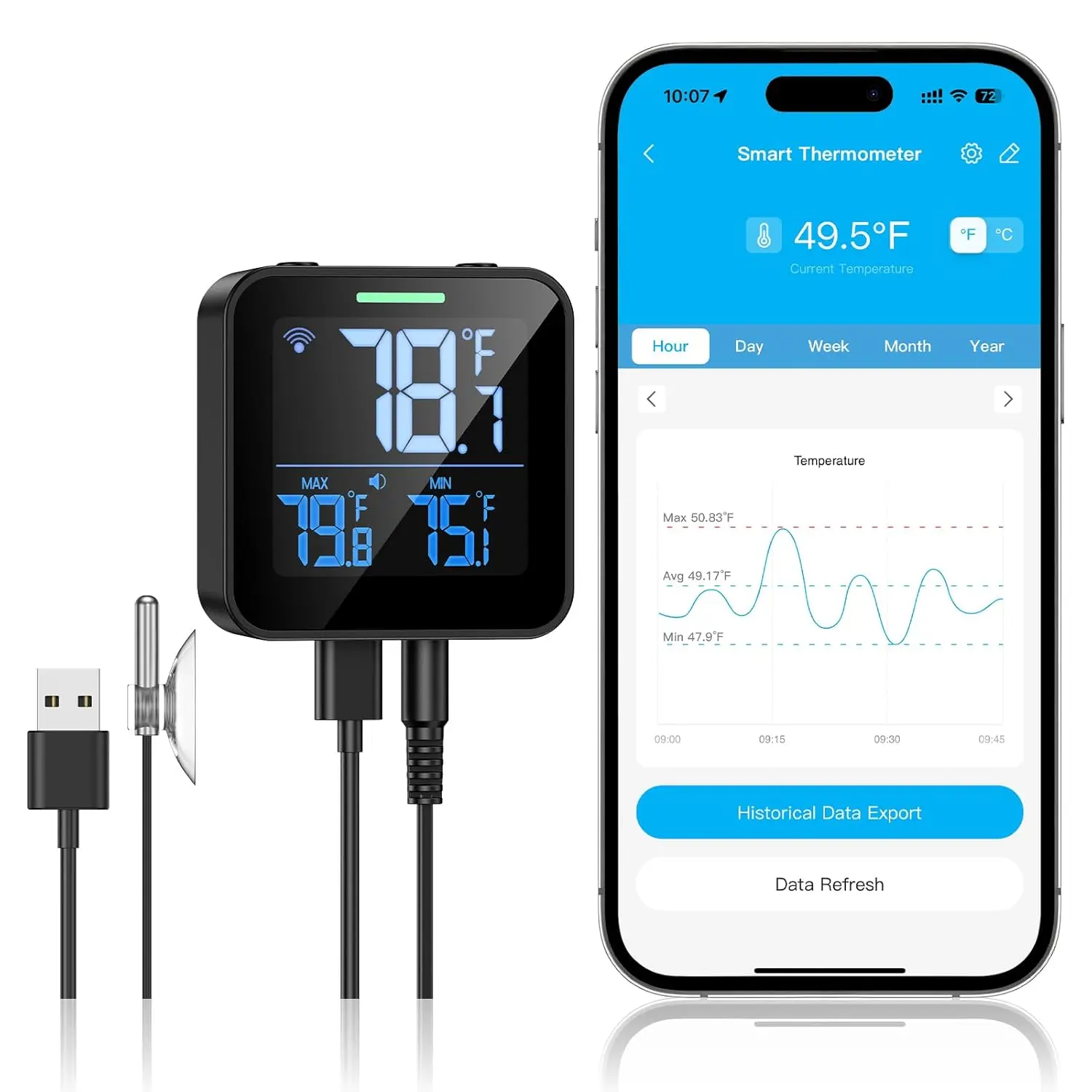 Nutelo Upgraded Refrigerator Thermometer with ,  Digital WiFi Freezer Thermometer with App Control, Buzzer  & LCD Backlit Display for Fridge, Freezer, Hot Tub(Only Support 2.4G )