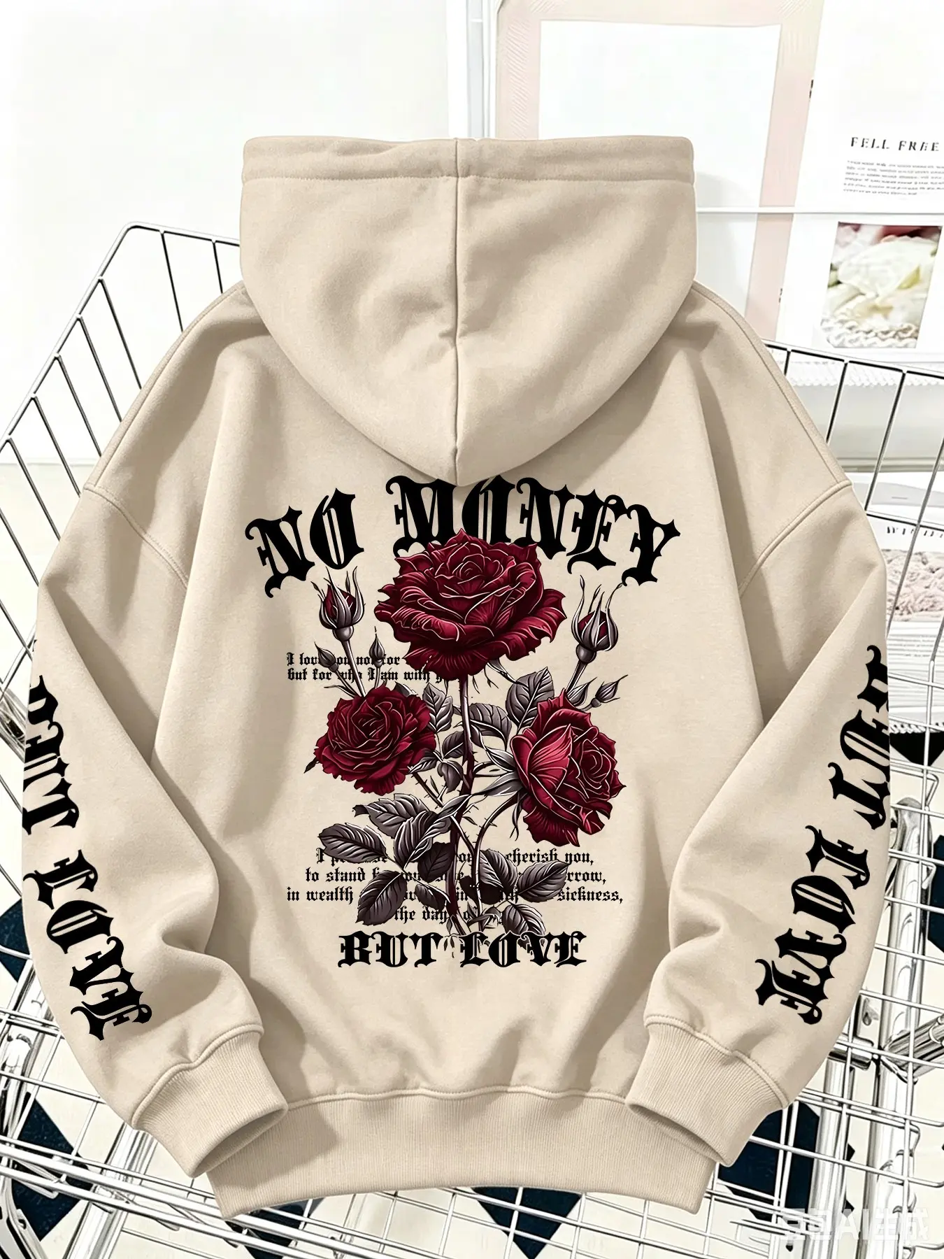 High Street Trendy Men's Hoodie, Drop Shoulder Design, Multiple Colors, Rose Flower Love Pattern, Fall Winter Streetwear Essential
