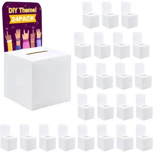 24 Pack Suggestion box，Raffle boxes with slot，Donation boxes for fundraising，White cardboard boxes6.5x4.5x4.5Inch，Ballot box with slot，For Collecting Business Card Voting Contest