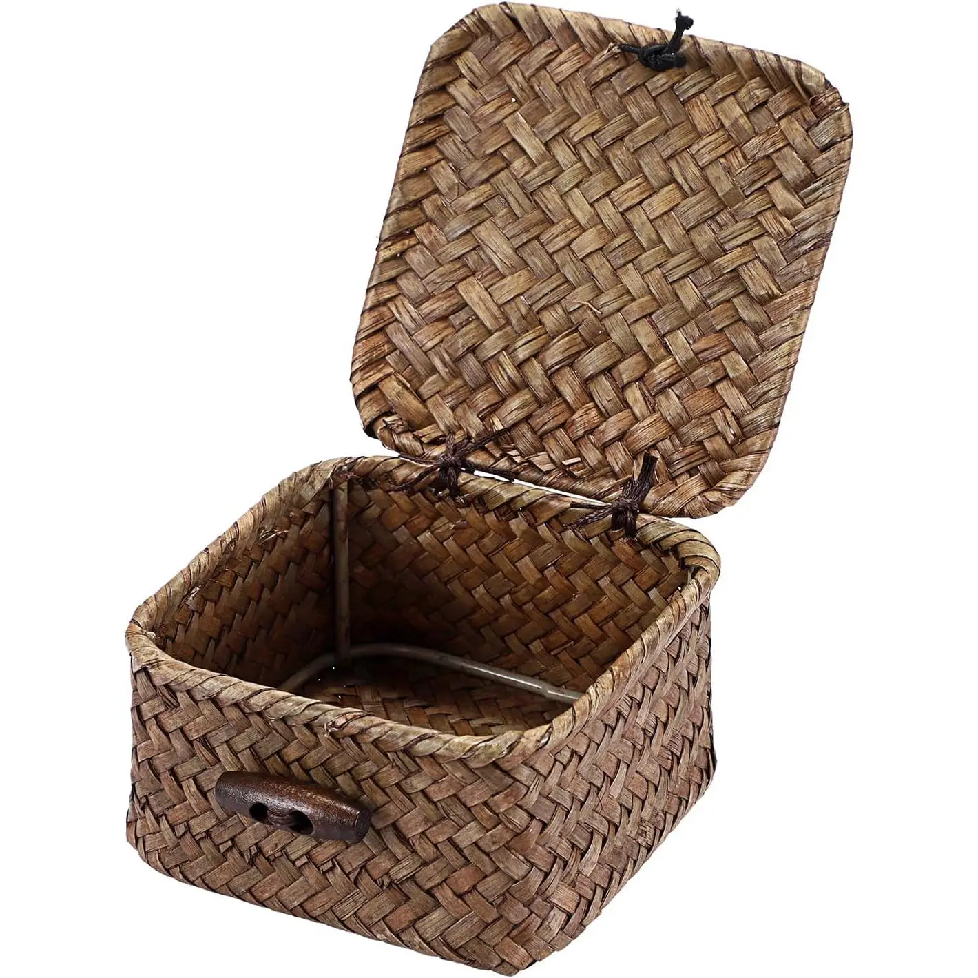 Mini Seagrass Basket Wicker Shelf Baskets with Lid Small Decorative Box  Storage Basket for Organizing Key Candy,  Decor, 3.5"L x 3.5"W x 2"H