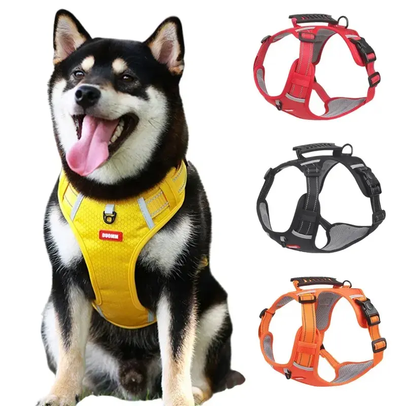 Anti-pull, reflective, adjustable dog leash, chest harness, No Pull Harness, vest style for small, medium, and large dogs, easy to put on and take off.