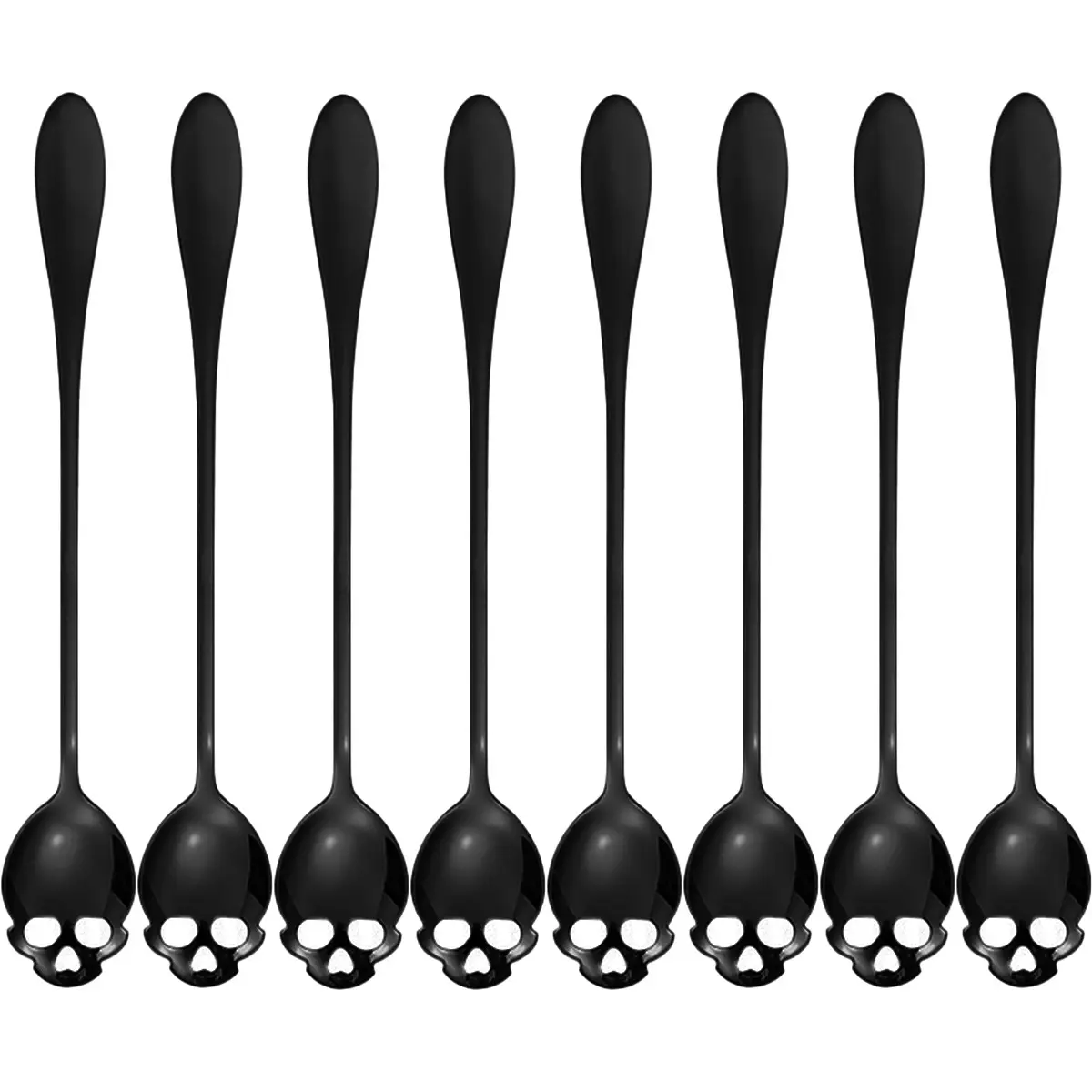 8pcs Skull Shaped Ice Tea Spoon, Stainless Steel Long Handle Stirring Spoon, Cool Gift for Skull Lovers, Halloween Party Accessory