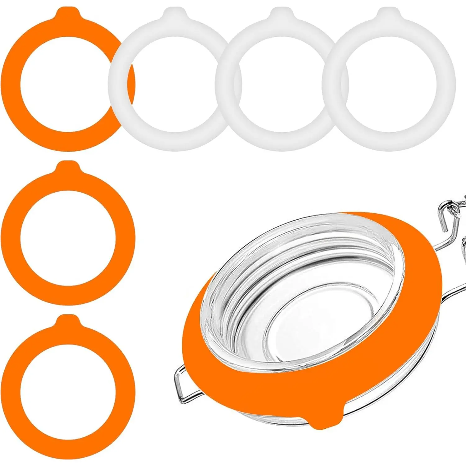 6 count  Jar Gaskets 3.75" Rubber Seals Rings for Glass Jars, White & Orange Airtight Leakproof Gasket Sealing Rings  for Mason Regular Mouth Canning Jars