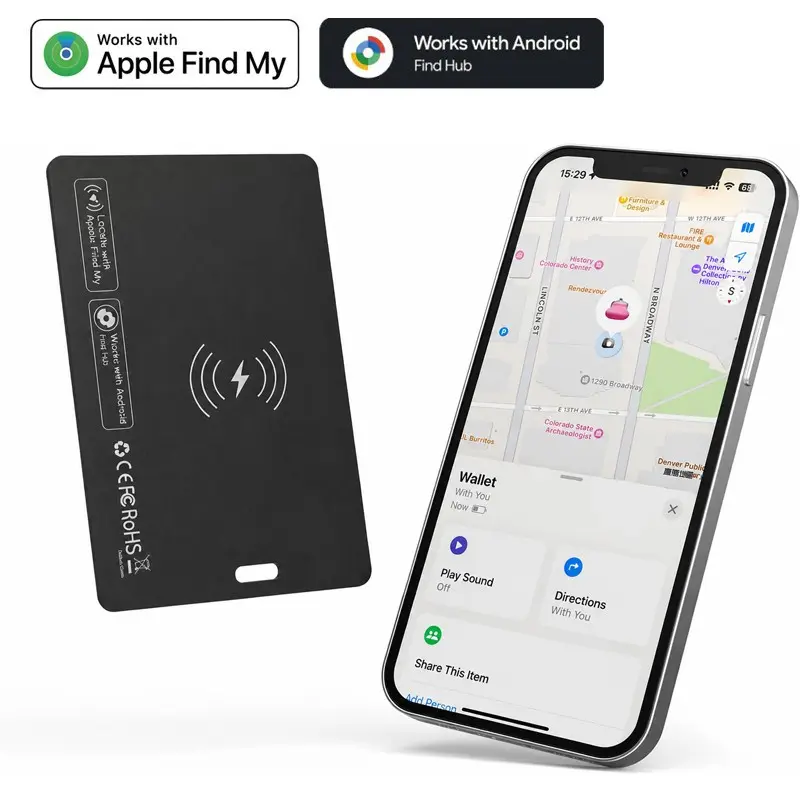 Wallet Tracker Card, Ultra Slim Smart Rechargeable Tag Compatible with Apple Find My App Android, Bluetooth Item Finder Locator for Luggage, Purse, Passport, Bags