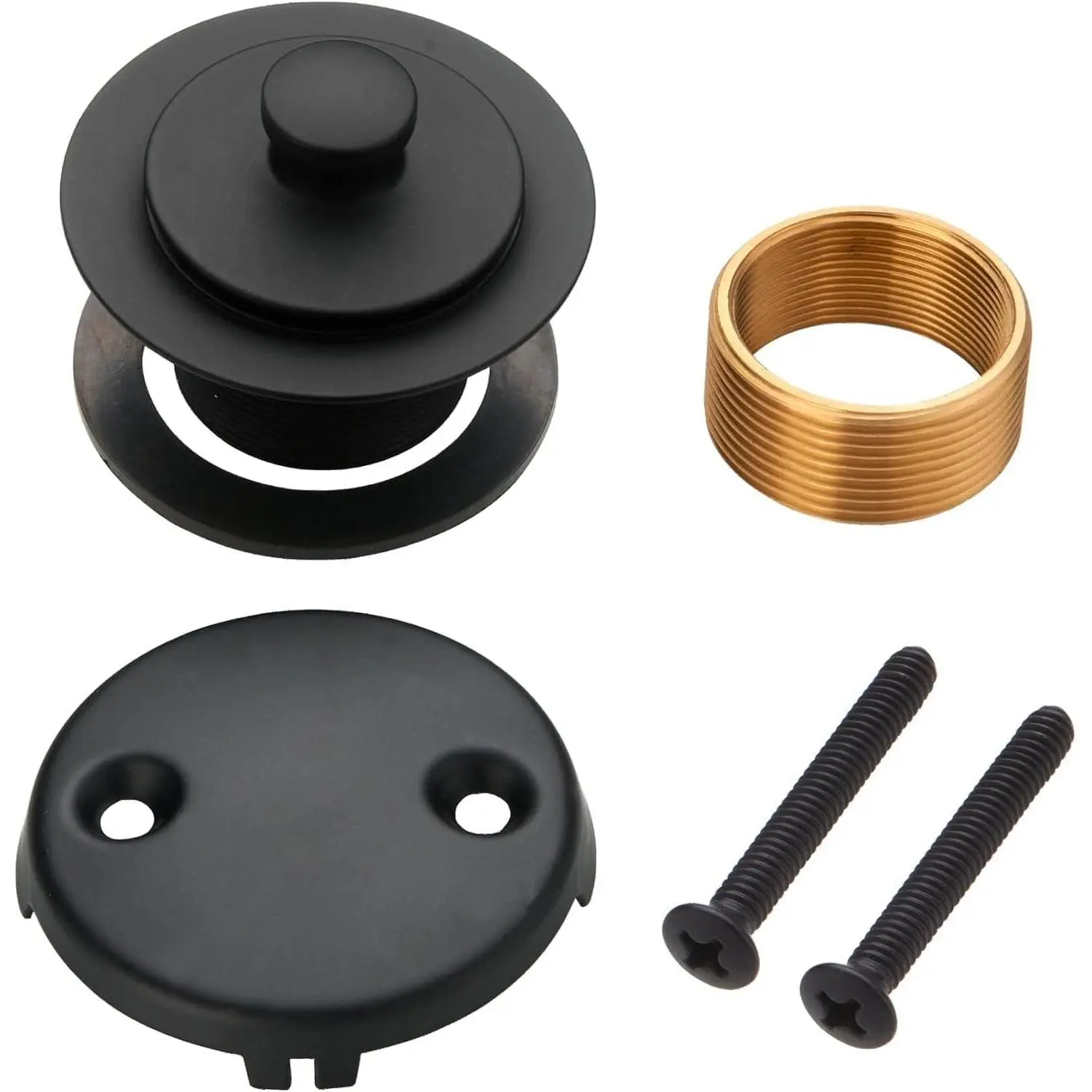 Wellup Matte Black Bathtub Drain Conversion Kit Assembly, Lift and Turn Twist Tub Drain Trim Kit with Two-Hole Overflow Faceplate