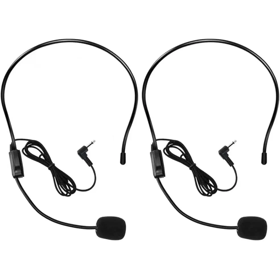 2 count Microphone Headset Mic, Flexible Wired Boom for Voice Amplifier, 3.5mm Connector Jack Headset Microphone for Singing, Speaking, Teachers, Coaches, Presentations, Seniors and