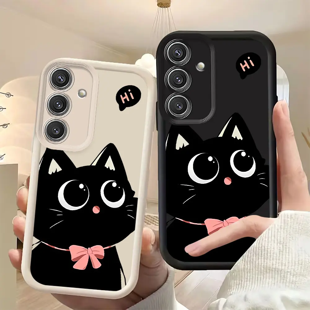 Phone Case: Cute Black Cat Phone Case Suitable for Samsung Special Protective Case, Tianyan Ladder Design, Lens Protection Compatible with Galaxy S26 S25 S24 S23 S22 S21 Fe Plus Ultra A13 A14 A15 A16 A17 A33 A34 A35 A36 A52 A53 A54 Note20