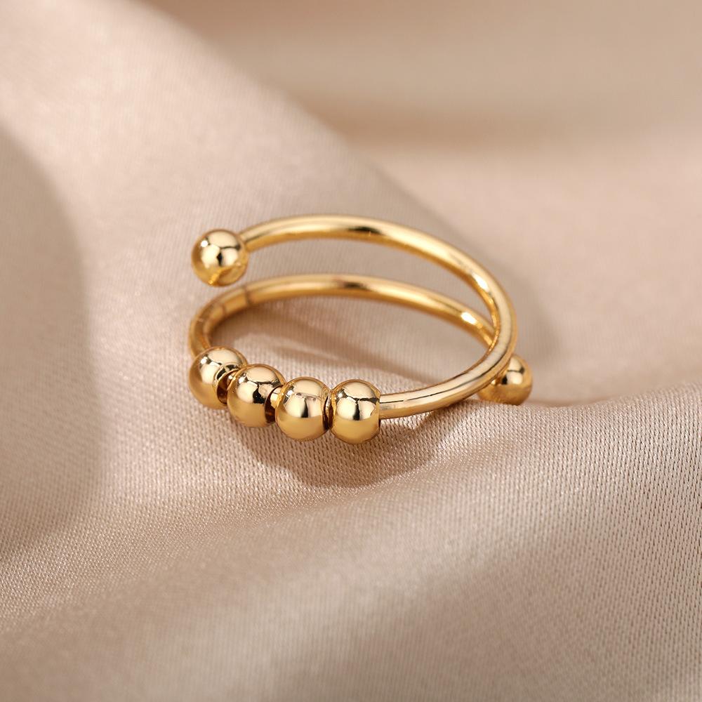 Spiral Bead Anxiety Relief Open Ring Gold Simple Men's and Women's Rotating Bead Finger Ring Handpiece