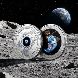 Artemis Ii Deep Space Exploration Dual-Sided Commemorative Coin, Lunar Orbital Test Flight Theme Collectible Coin, Space Memorabilia