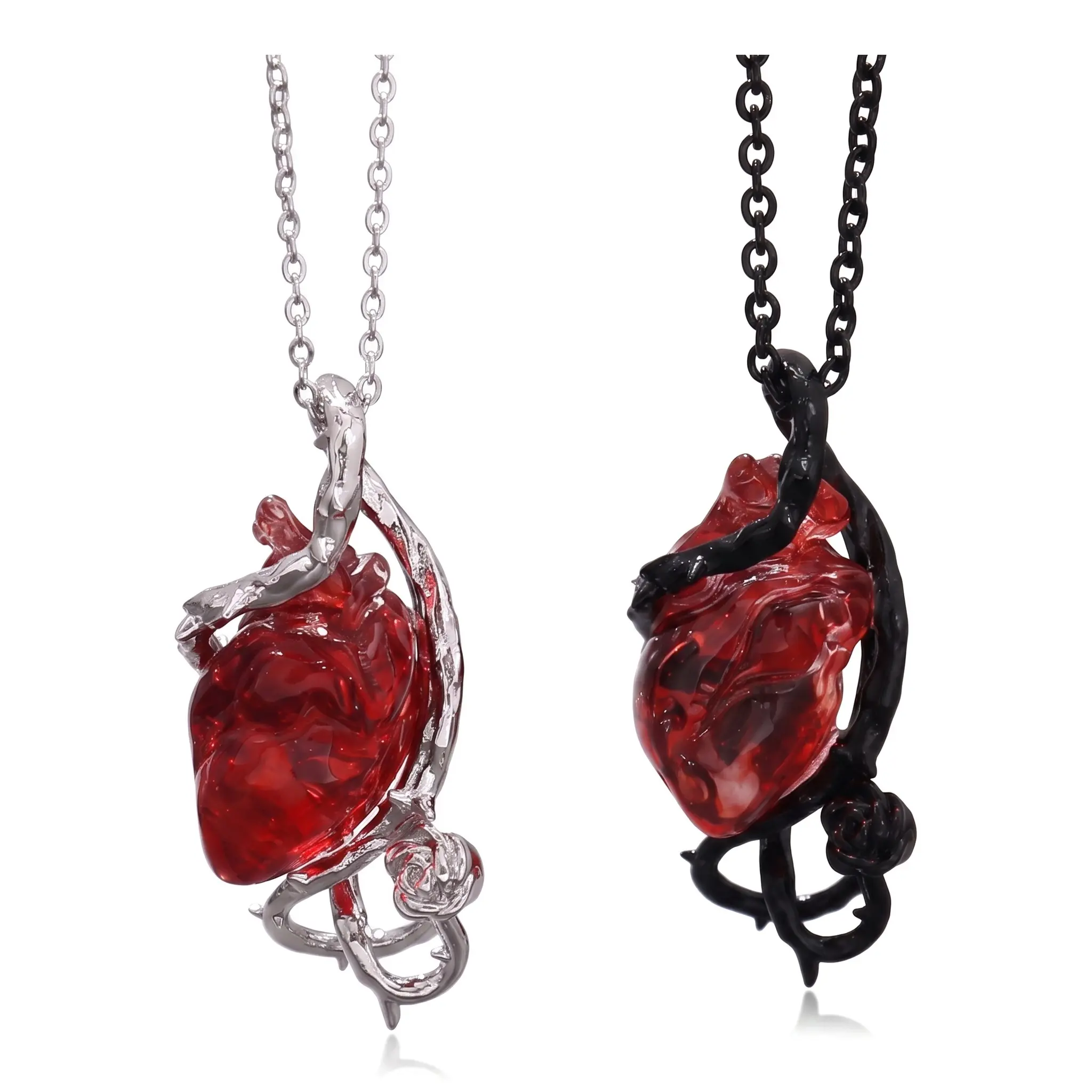 2026 Halloween Decor Dark Gothic Anatomical Heart Pendant Necklace – Black Vines & Thorns, Alternative Grunge Y2K Statement Jewelry – Spooky Season "Code Orange" Find