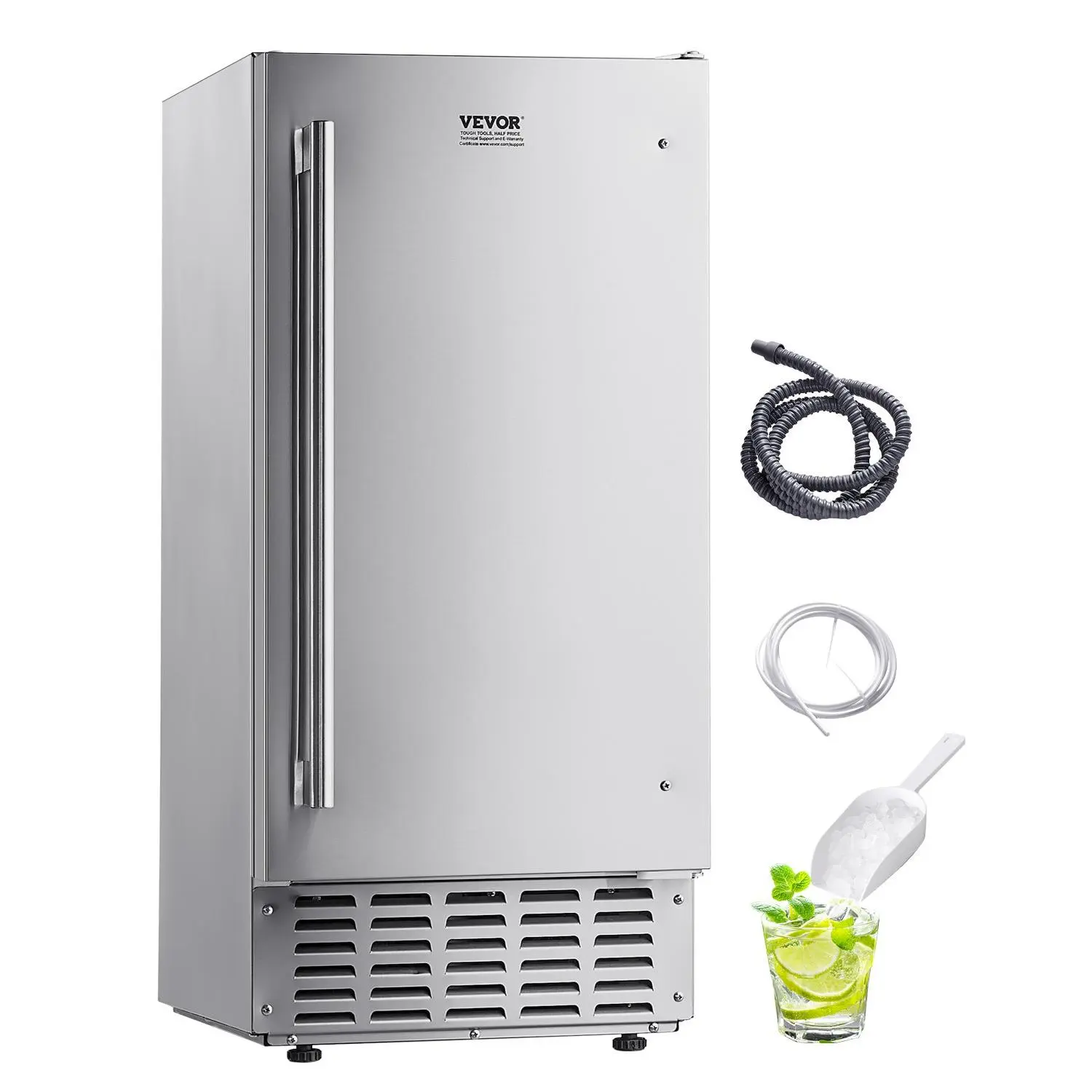 【DealsForYouDays】VEVOR Undercounter Built-in Ice Maker, 66 Lbs/Day Under Counter Nugget Ice Maker Machine with Reversible Door Stainless Steel, Freestanding Ice Maker for Commercial Home Kitchen, Electric Drainage