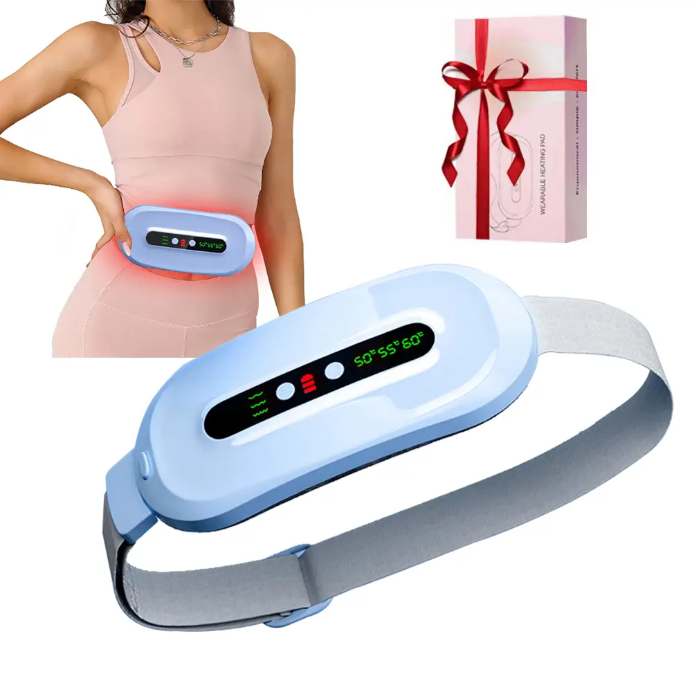 Portable Heating Pad, Smart Uterine Warming Belt with Abdominal Vibration Massager, Cordless Menstrual Heating Pad with 3 Heating and 3 Massage Modes, Valentine's Day Gift for Women