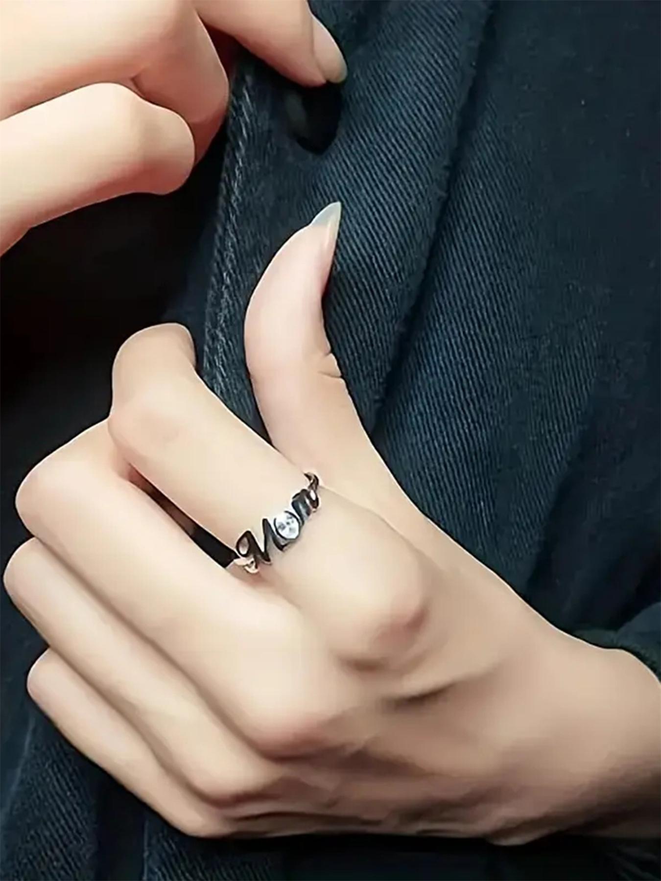 925 Sterling Silver Fashion Mom Letter Design Ring, Rhinestone Decor Ring for Women, Trendy All-match & Exquisite Jewelry for Birthday Gift, Statement Rings