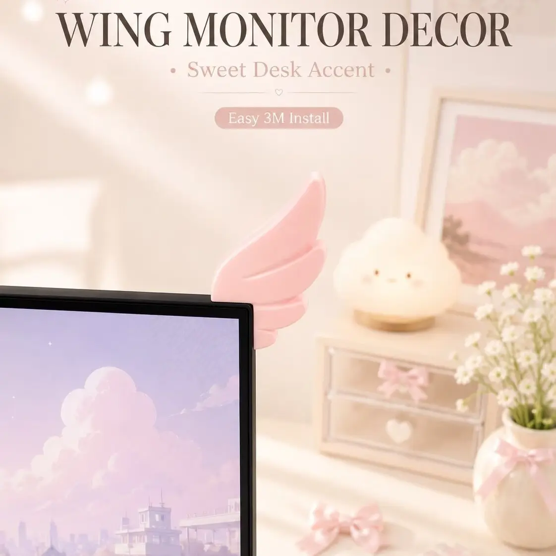 Angel Wings Computer Screen Clip, Cute Gaming Desk Decor, Room Decoration Ornament, Stylish Desktop Accessory, Perfect for Home Office, Cute Desktop Accessories