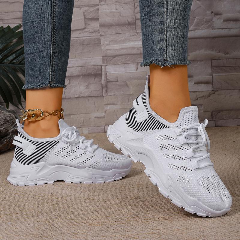 Women's Shoes 2026 Athletic Fashion Trainers - Breathable Flyknit Mesh Lace-Up Sneakers, Thick Shock-Absorbing Anti-Slip Sole, Versatile Footwear for Walking, Workout