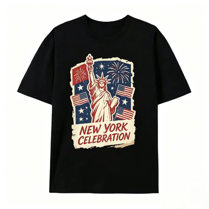 New York Celebration Statue Of Liberty 4th Of July Graphic Oversized T‑Shirt, Comfort Cotton Fashion Outfit, Best Independence Day Gift For Him Her Friends Family Present