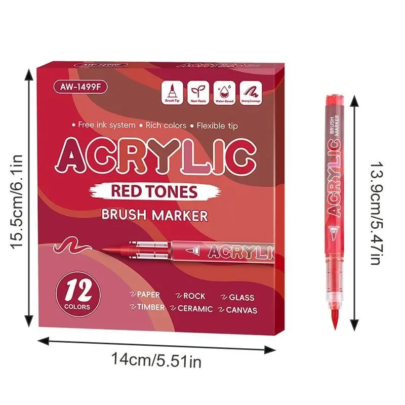12-Color Direct Liquid Gradient Acrylic Marker Set, Anime Hand Drawing Style, Layerable Colors, Smooth Ink Flow, Ideal for Illustrators and Students