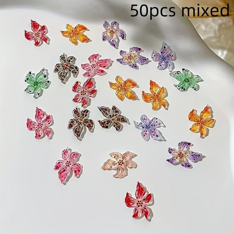 3D Flower Nail Art Charms, 50pcs Mixed Colorful Flower Nail Decoration, DIY Materials for Nail Art Decoration & Handmade Craft Accessories