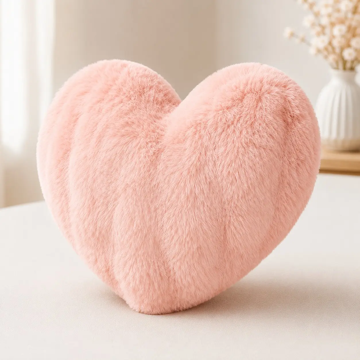 Plush Heart-Shaped Cushion Cover, 40x45cm Rabbit Fur Look, Soft Decorative Pillow for Sofa, Bed, Living Room, Home Decorative Cushion, Includes Insert