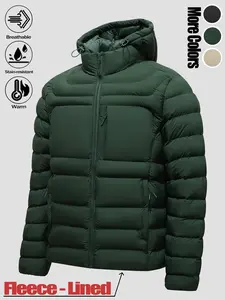 Men's Must-have Loose Breathable Thick Fleece Lined Quilted Puffer Jacket Detachable Hood Zipper Pockets 100% Nylon Basic Outdoor Coat for Daily Commute Wild Adventure Hiking Skiing Cold Casual Outfits