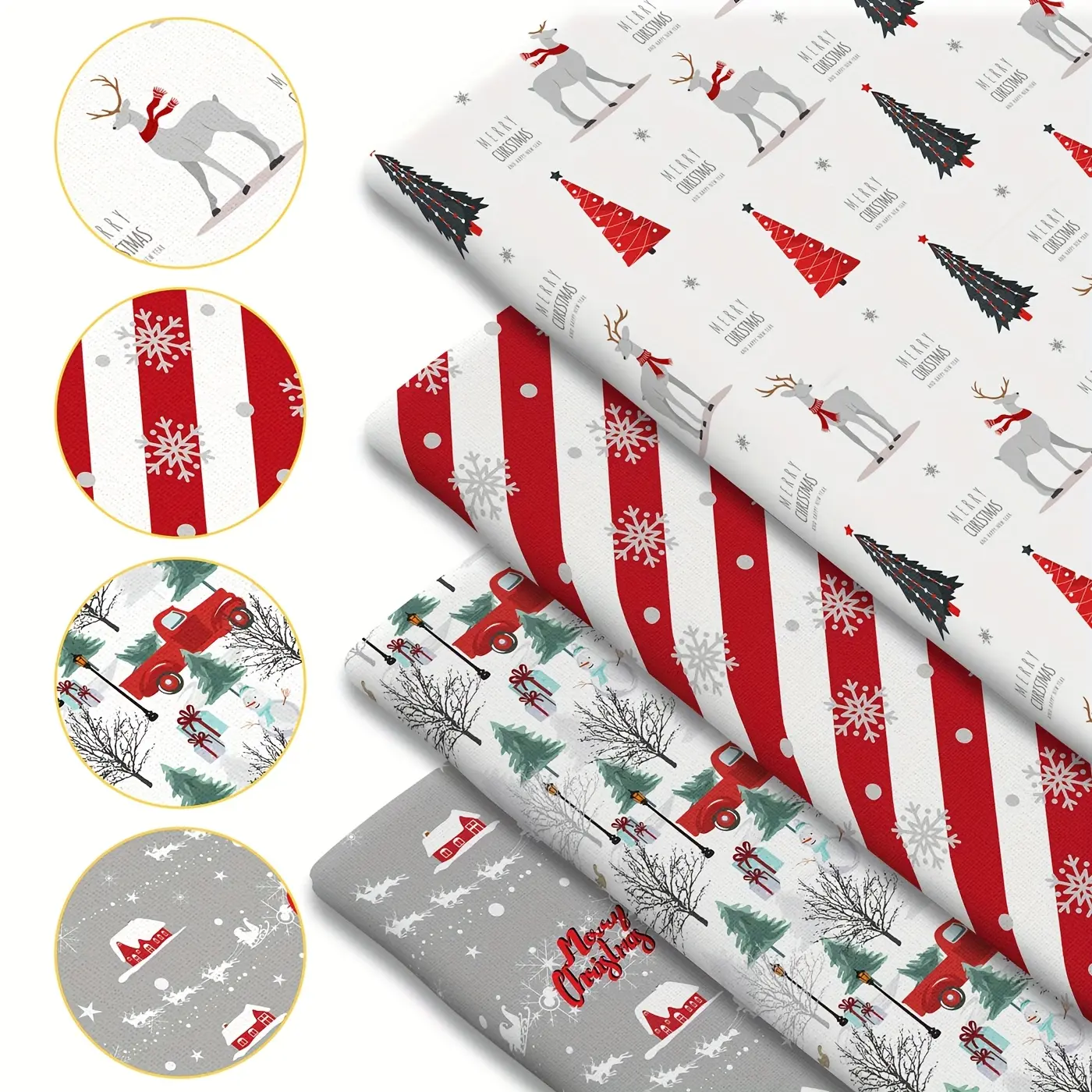 1 piece of Christmas-print fabric—59 x 19.68 inches (150 x 50 cm) of pre-cut polyester fabric featuring reindeer, snowflakes, and Christmas trees—perfect for DIY sewing, scrapbooking, tablecloths, and crafts