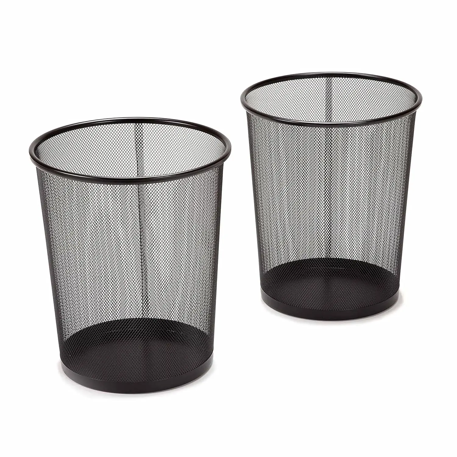 2-Pack Steel Mesh Round Trashcan Wastebasket for Trash or Recycle, Suitable for Home, Office or Garage, Black, 6 Gallon