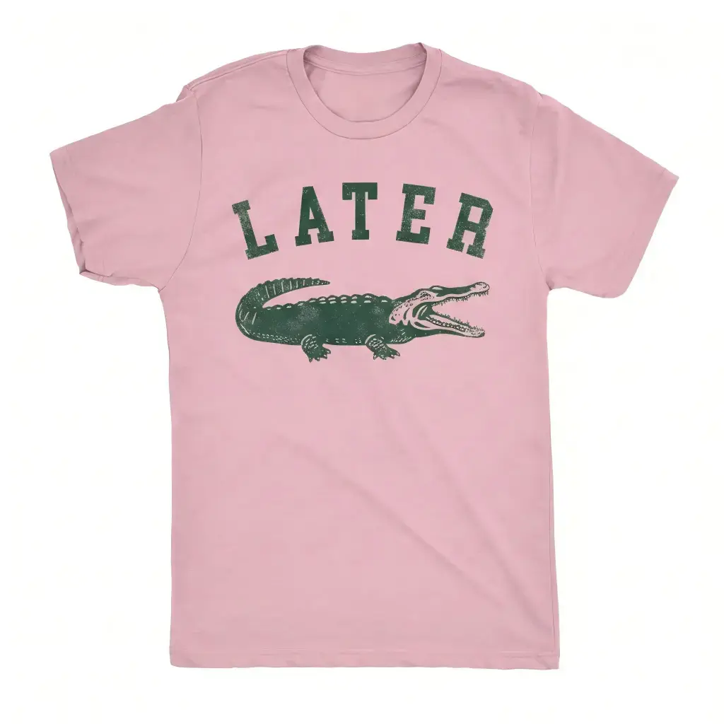 Men's Oversized Short-Sleeve Cotton T-Shirt - Later Retro Alligator Print Tops, Menswear Novelty Casual Summer Outfit, Unique Holiday Gift For Friends