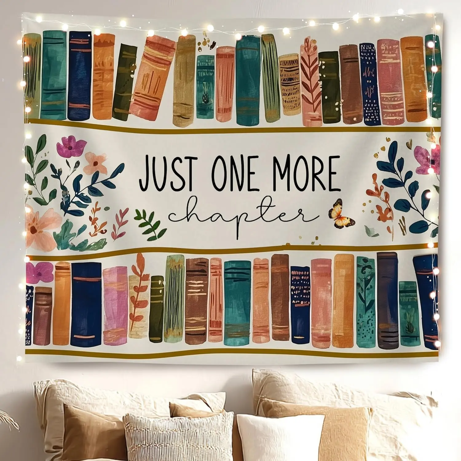 MKYFHSVGD Vintage Floral Books Tapestry Wall Hanging, Reading Nook Corner Decor, Just One More Chapter Bookish Wall Tapestry for Reading Room Classroom Library Home Decorations, 50x60 Inch