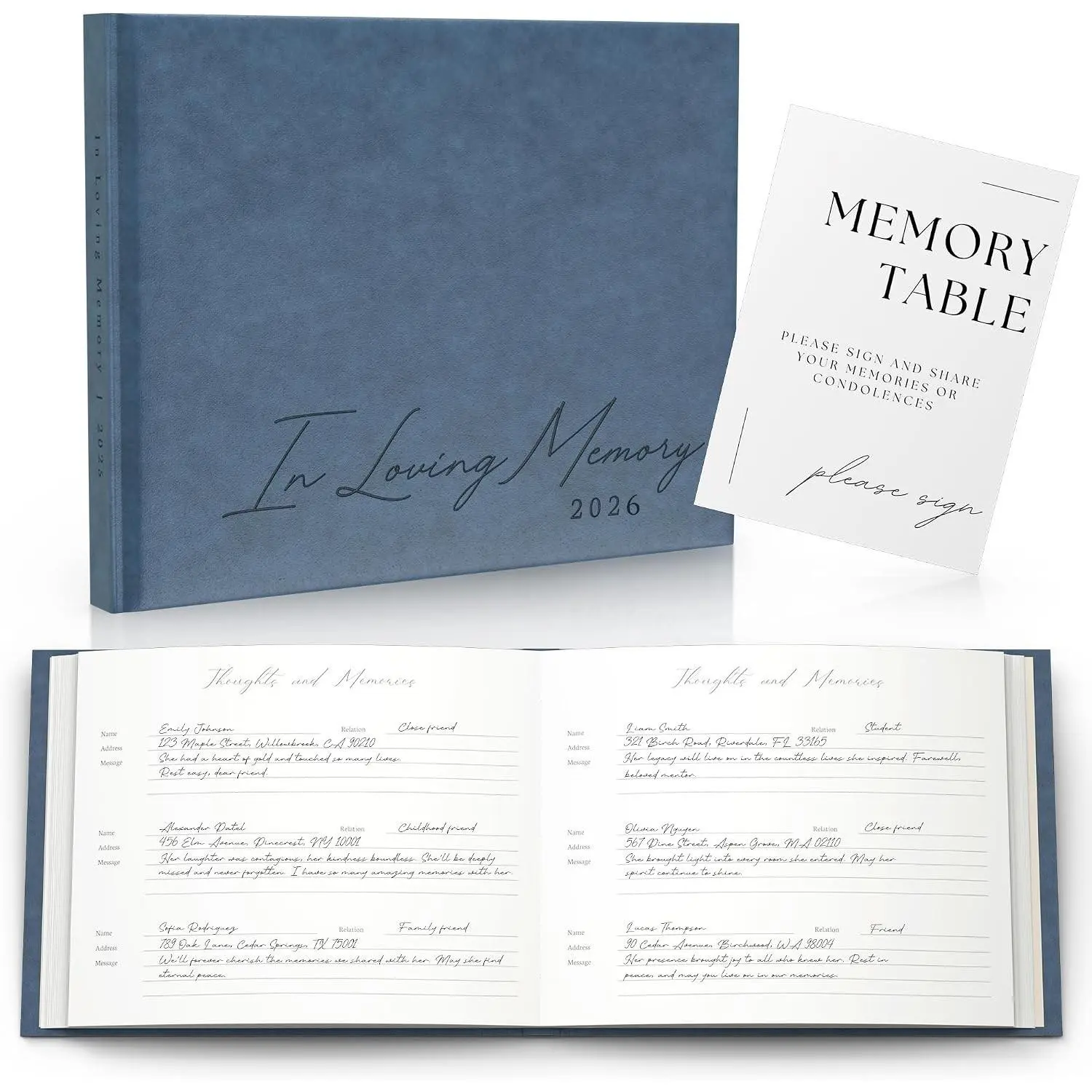 2026 Celebration of Life Memorial Service Leather Funeral Guest Book - Custom Year, Condolence Sign-In Pages, Memory Table Sign & Back Pocket, In Loving Memory Keepsake, Navy