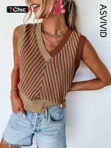 Women's Colorblock Wrap Knit Tank Top, Casual V Neck Sleeveless Top for Summer, Ladies Clothes for Daily Wear