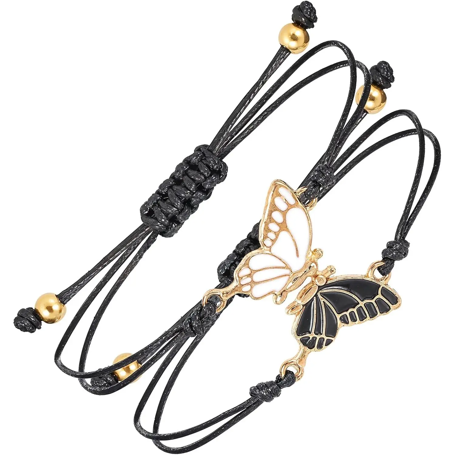 BFF Bracelets for 2, 2 count  Butterfly Matching Bracelets, Adjustable Friendship Bracelet Set for  , Women & Couples (Black & )