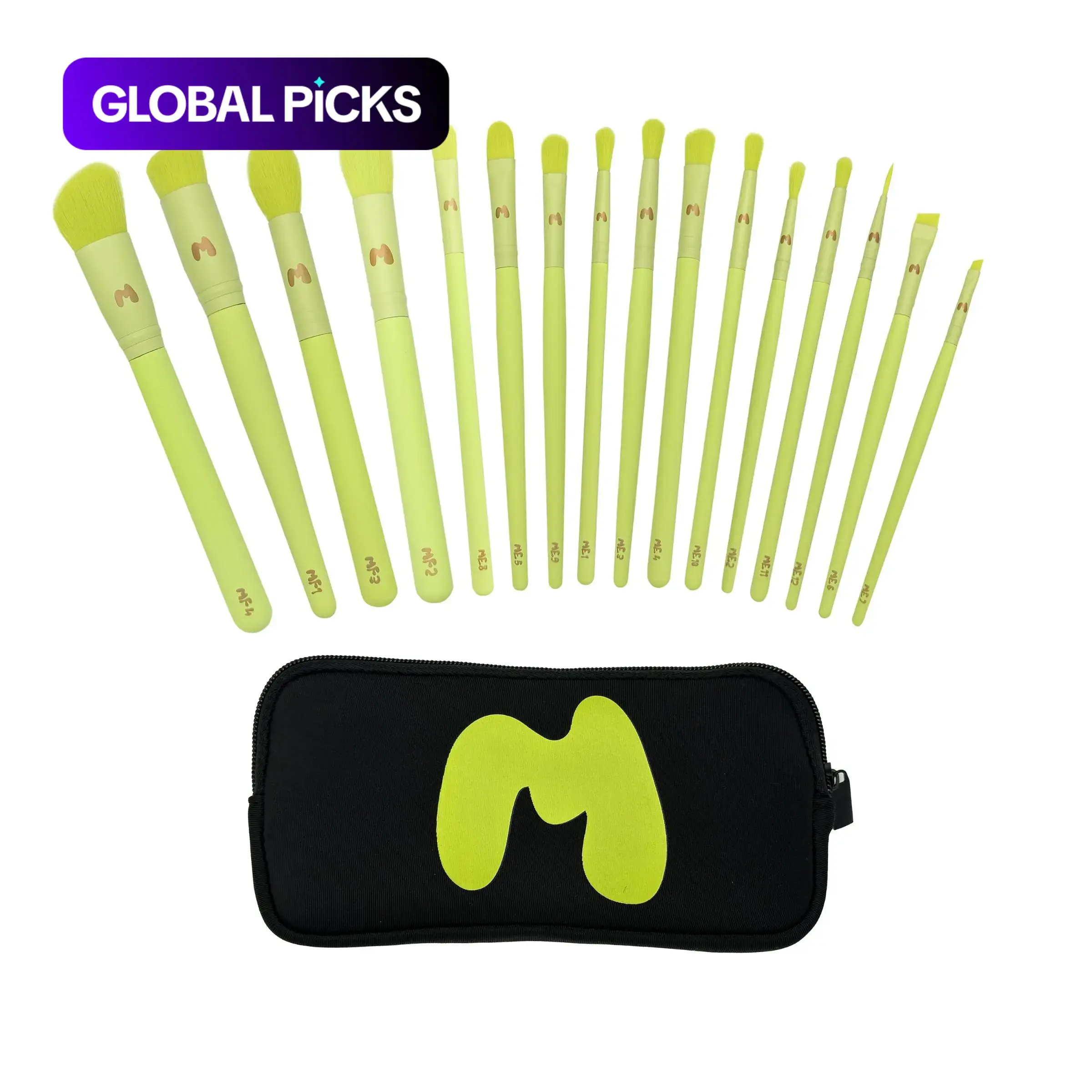 16 PIECE MAKEUP BRUSH SET & BRUSH POUCH - MADE BY MITCHELL Beauty Cosmetic Brush Set
