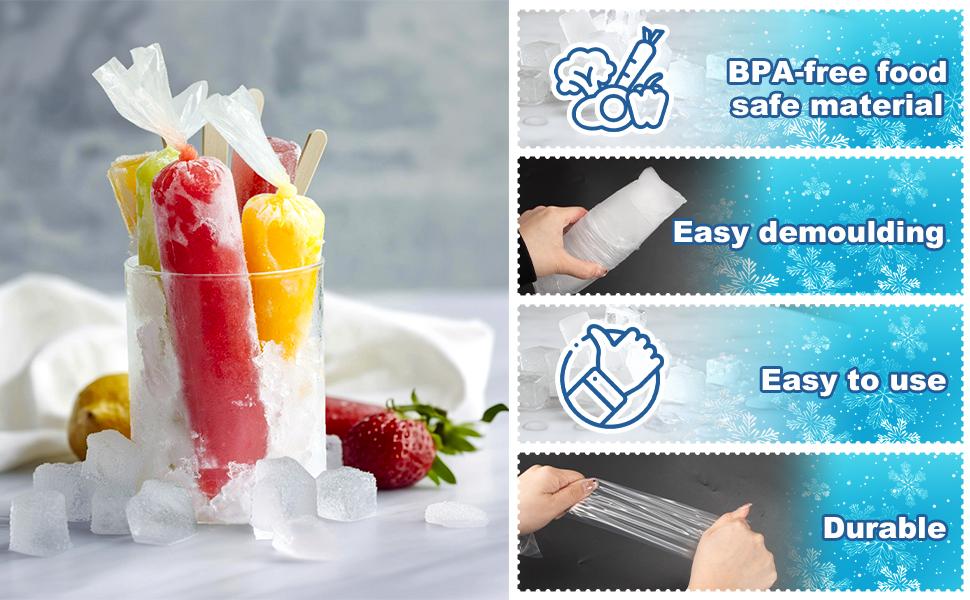 [New Deal] 50 Ice Candy Plastic Bags - 4x12 Mexican Ice Pop Bags Freeze Icepop Bags Popsicle Mold bags for homemade ice cream Popsicle Wrappers Yogurt Ice Cream Smoothie Mold Bag