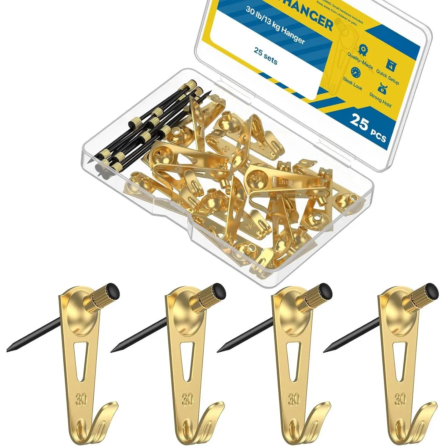 25 count 30 lb Heavy Duty Picture Hangers for Drywall & , Picture  Hooks with Nails, Picture  Hardware, Frame Hooks Picture Hooks for  Photos Mirrors Paintings