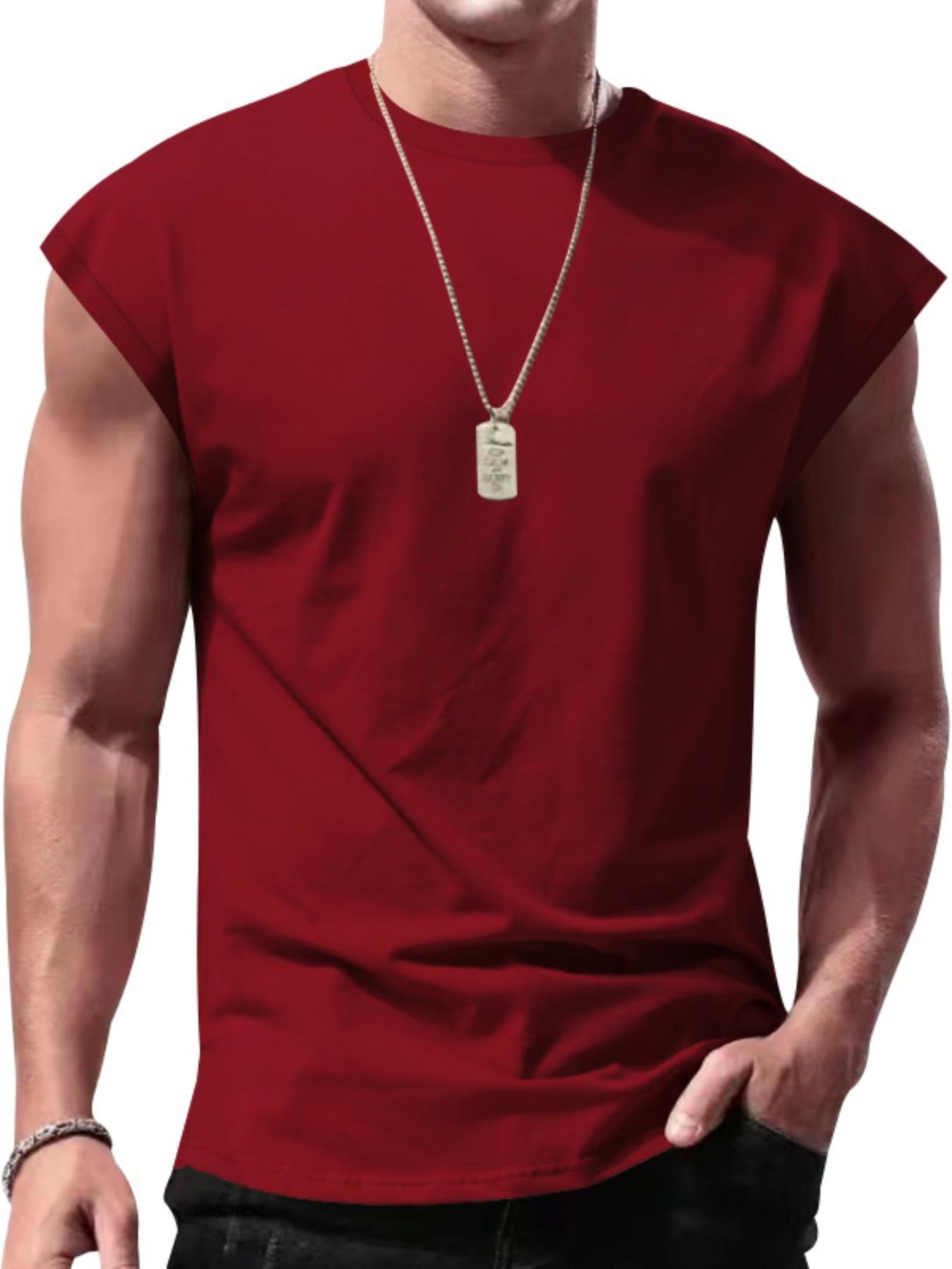 Men's Solid Round Neck Raglan Sleeve Tank Top, Loose Casual Soft Fit Breathable Crewneck Sleeveless Top for Summer, Men's Clothes for Daily Wear, Tshirt