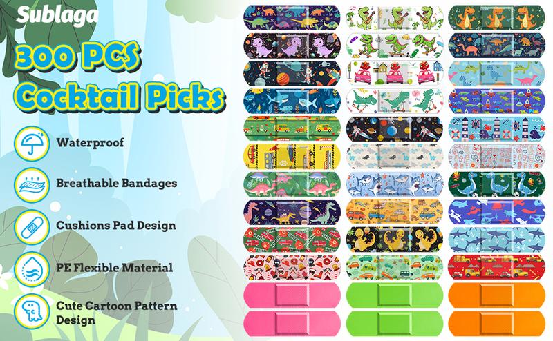 300 Pcs Adhesive Bandages, 33 Styles Kids Cartoon Bandages, Flexible, Colorful, Waterproof, Breathable, Protect Scrapes