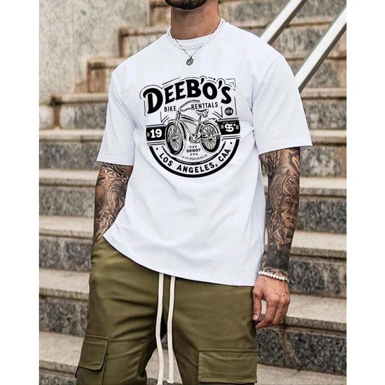 100%cotton Men'S Bicycle & Letter Print Round Neck Tee, Regular Fit Casual Short Sleeve Crew Neck T-Shirt For Daily Wear, Men'S ClothinSeasonsg For All