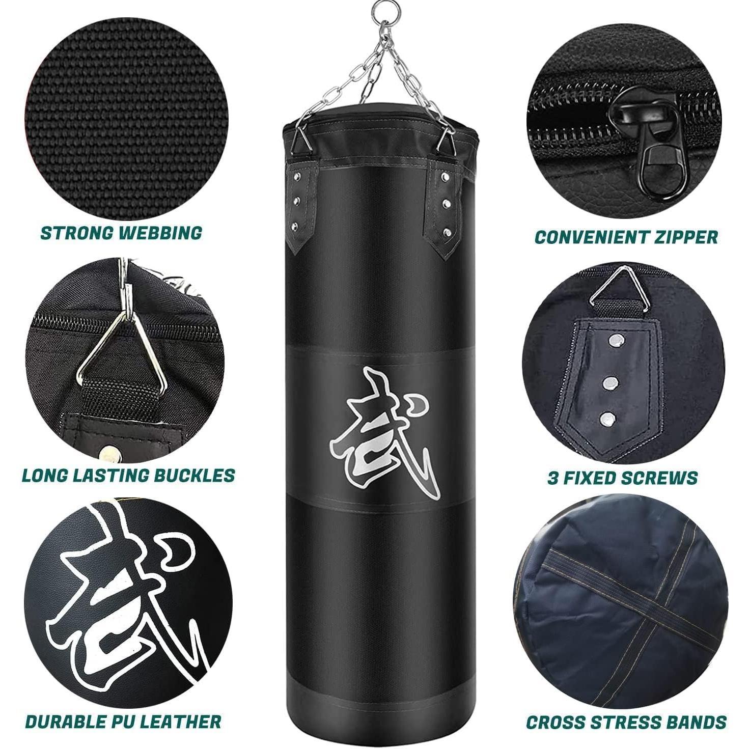 Punching Bag Set Unfilled, Heavy Boxing Bags Kickboxing Bag for Adults , Youth Boxing Set with Hand Wraps, Punching Bag Hangers, for MMA Muay Thai Karate Taekwondo
