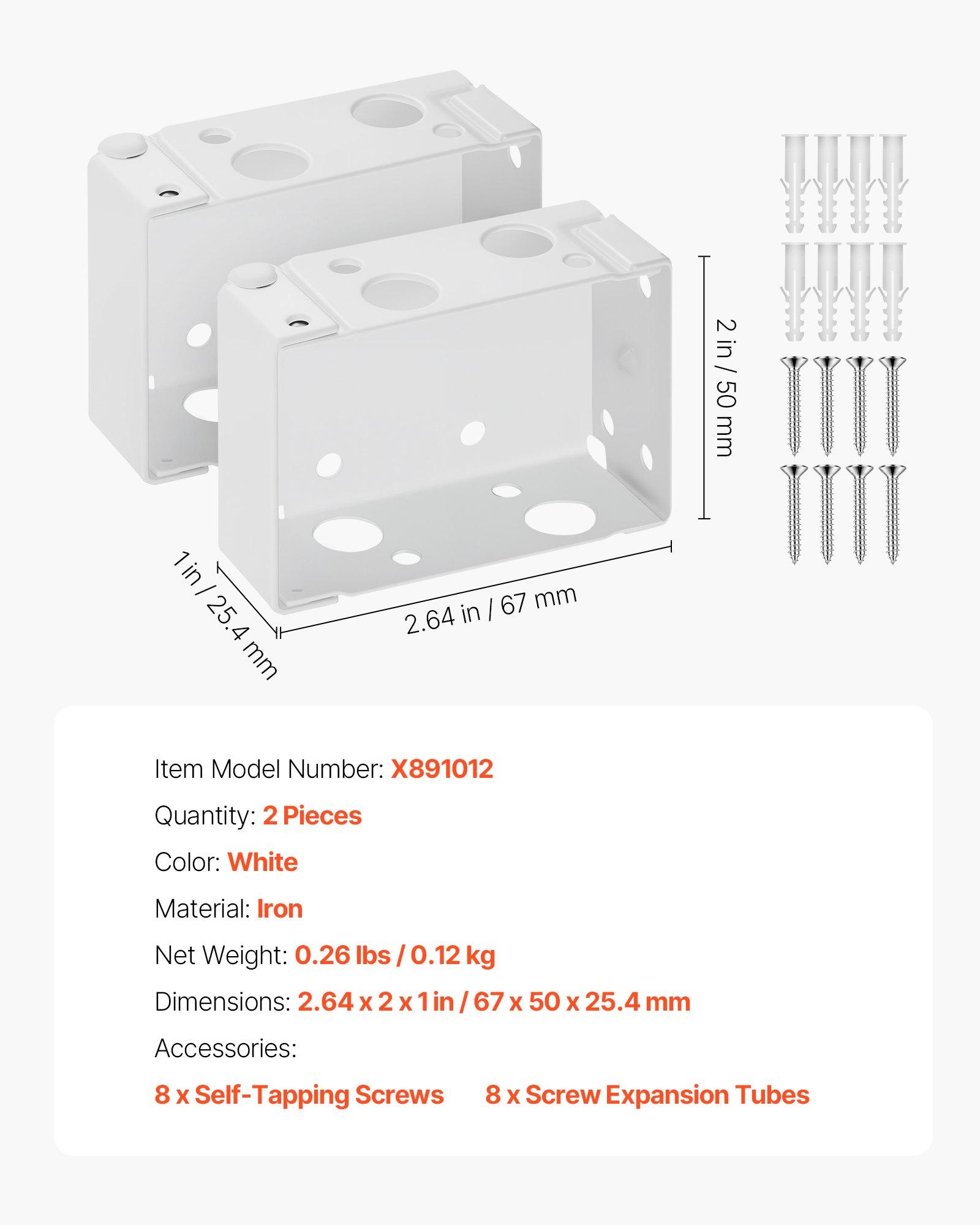 VEVOR Box Mounting Brackets, 2 Pcs, Box Blind Bracket for Window Blinds, Fit for 1.5 x 2.25 inch Headrails, with Self-Tapping Screws and Expansion Tubes, Sturdy Iron, for Blinds Installation, White