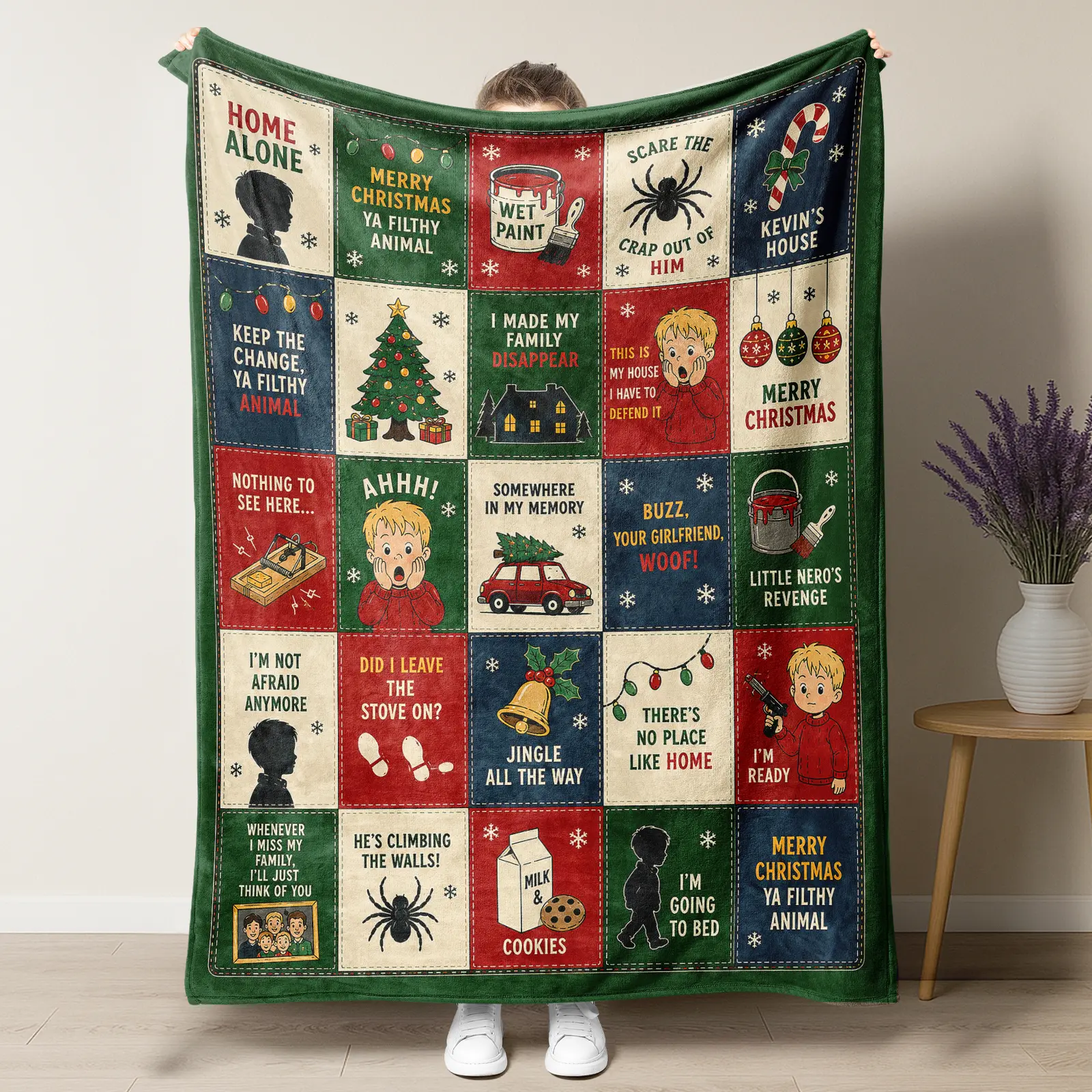 Christmas Patchwork Fleece Blanket,Classic Movie Quote Retro Plaid Throw Blanket,Merry Christmas,Soft Cozy Winter Blanket,Xmas Home Decor Home Essentials,Christmas Gift For Movie Fans,Back To School,College Dorm Haul
