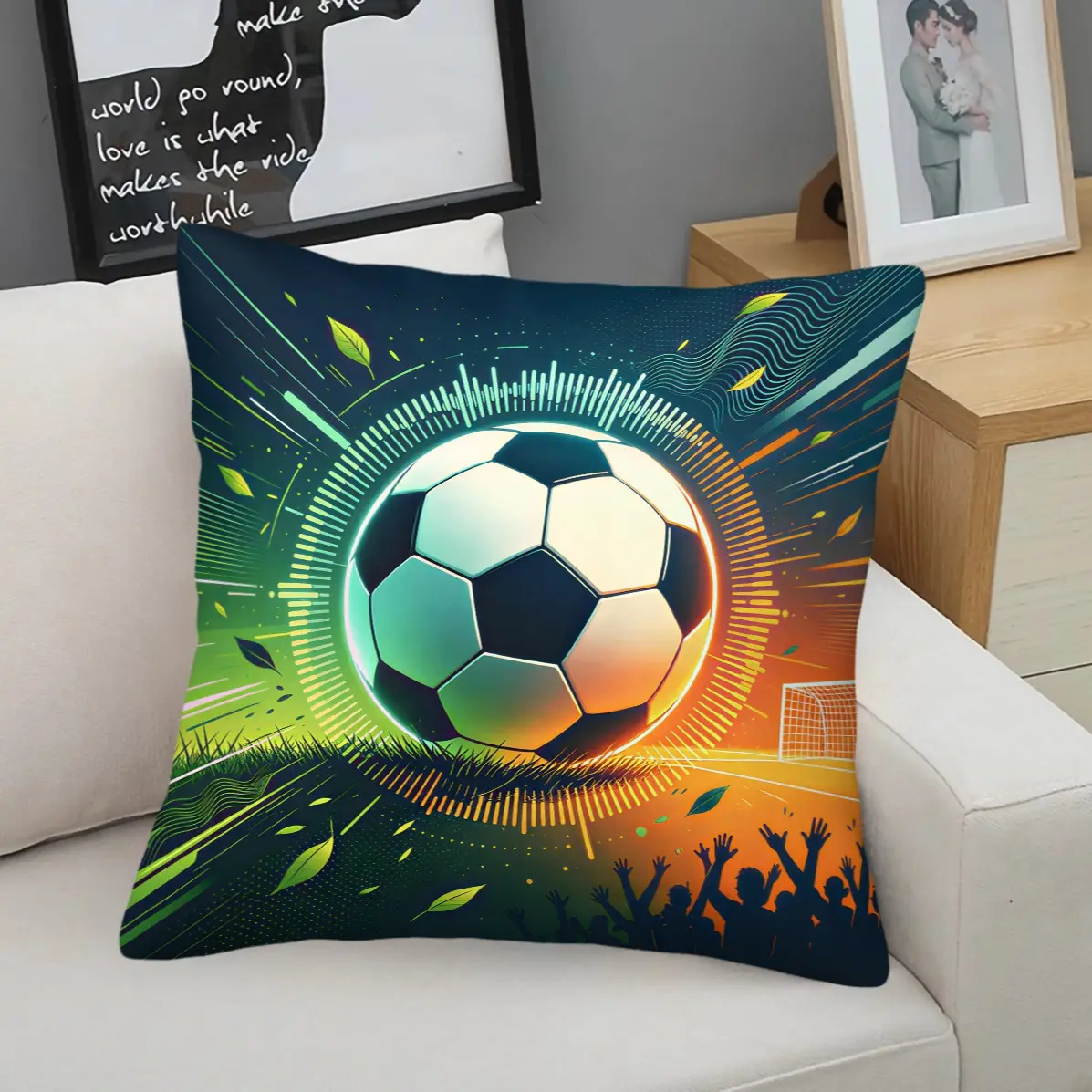 Cool Dynamic Soccer Stadium Square Throw Pillow With Insert, Fashion Print Patterns, Sports Fan Home Decor, Versatile Aesthetic Cushion For Game Room Sofa Bedroom