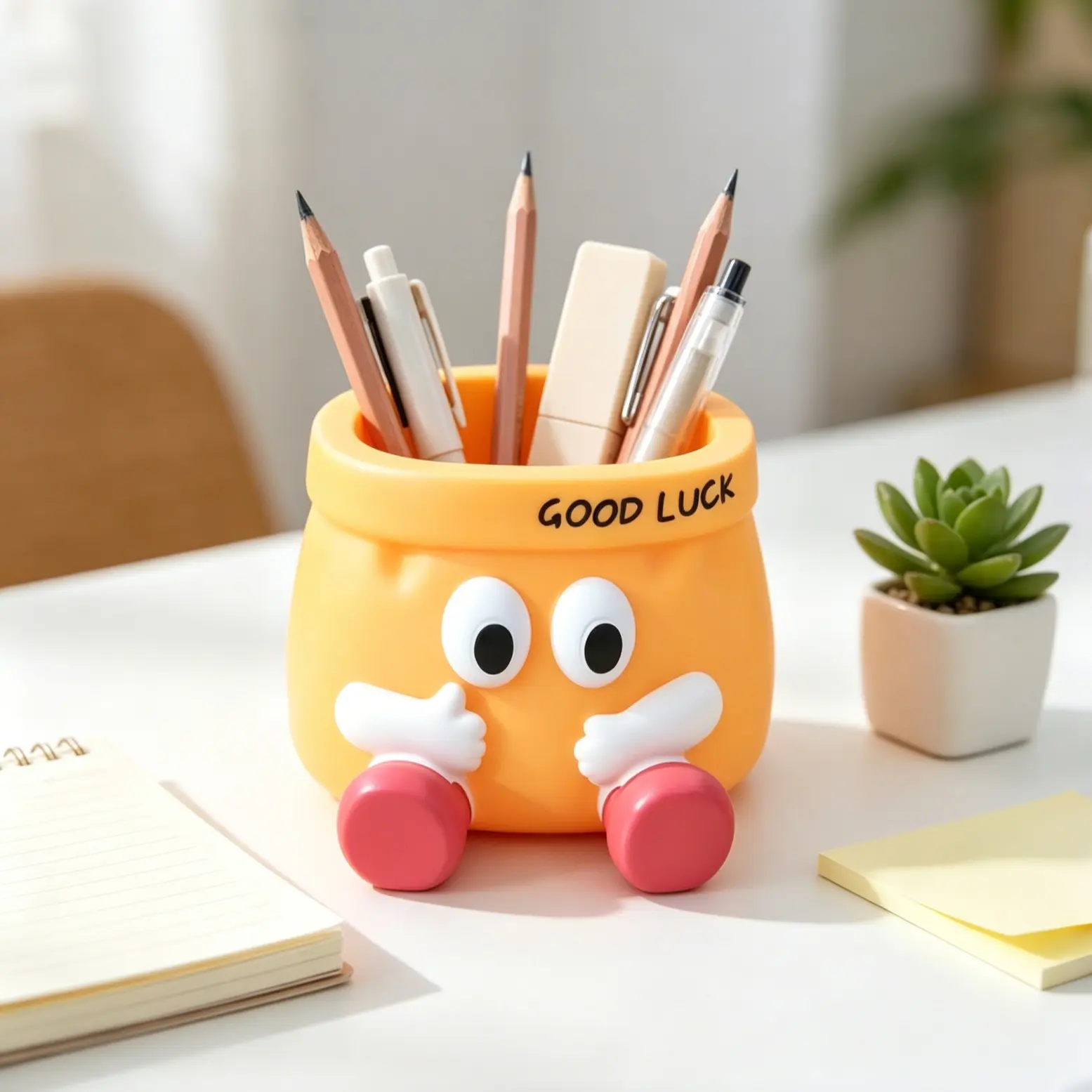 Cute Good Luck Cartoon Vinyl Pen Holder Shatterproof Desk Organizer Pencil  Cup