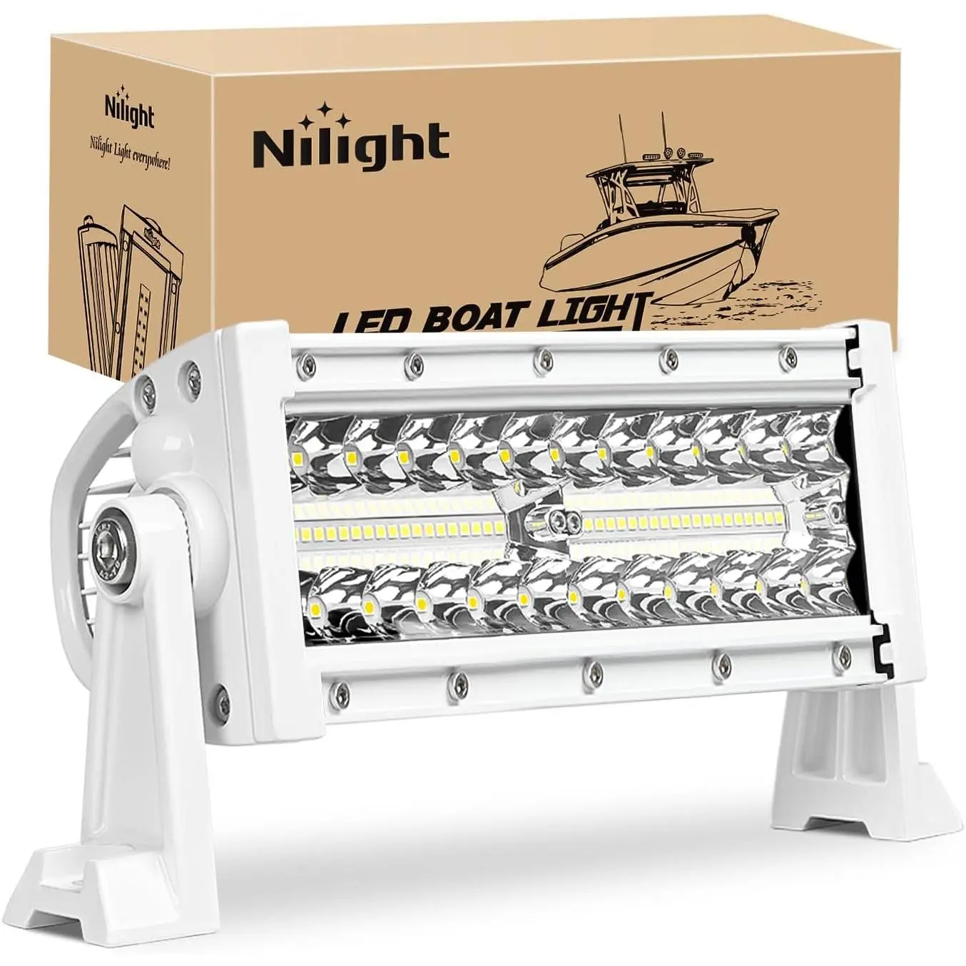 Nilight Marine LED Light Bar Navigation Lights 9.5 Inch White Spot Flood Combo Ponton Boat Deck Dock Lighting for Night Fishing T-top Stern Yacht Port Sailboat Trucks Tractors