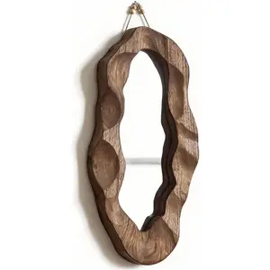 Asymmetrical Mirror Wall Decor Living Room - Wood Wave Edge Wall Mirror for Entryway, Decorative Mirror Boho