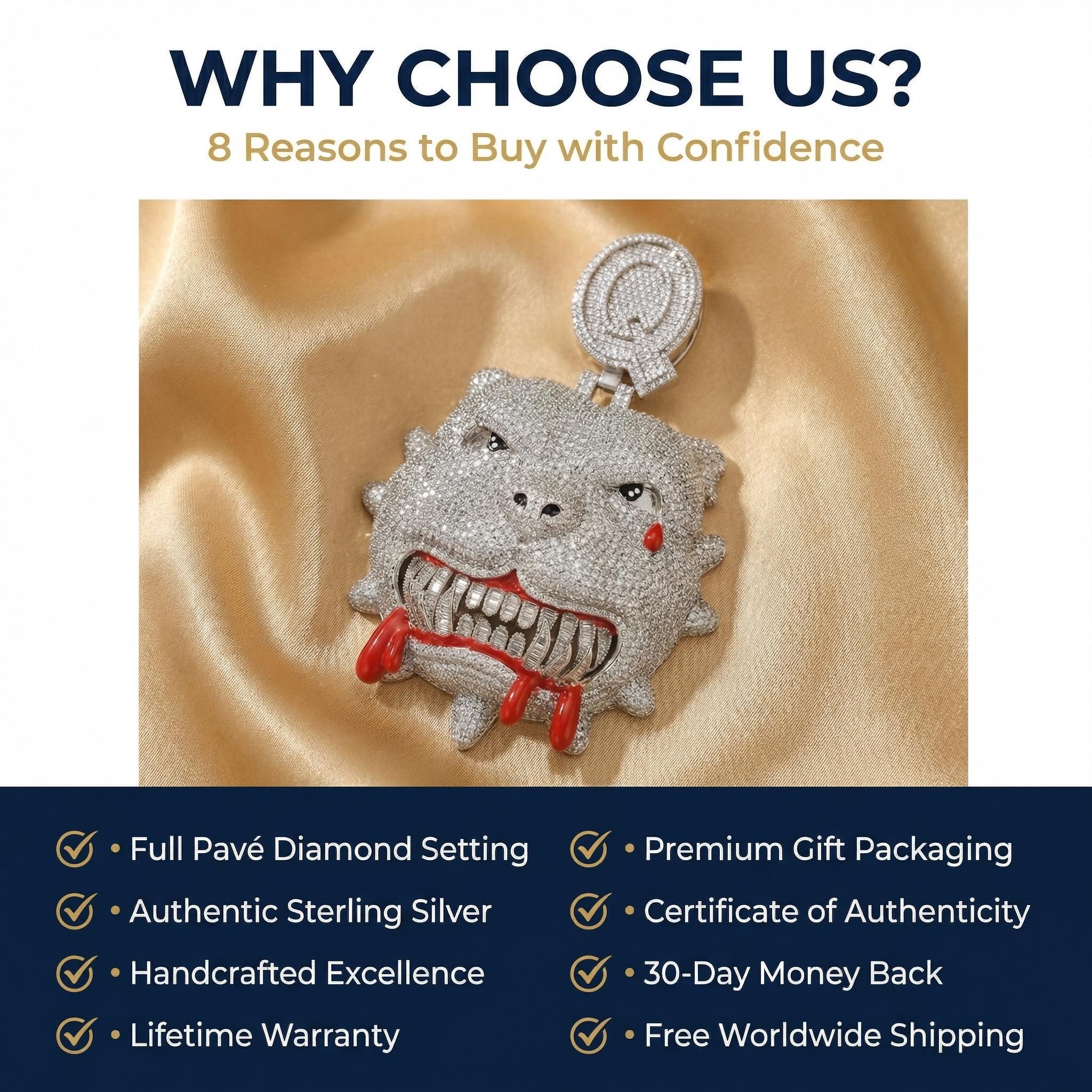 Heavyweight Bloody Bulldog Pendant with Rope Chain| Custom Initial Hip Hop Mascot| Edgy Streetwear Drip Heavyweight Bloody Bulldog Pendant with Rope Chain| Custom Initial Hip Hop Mascot| Edgy Streetwear Drip