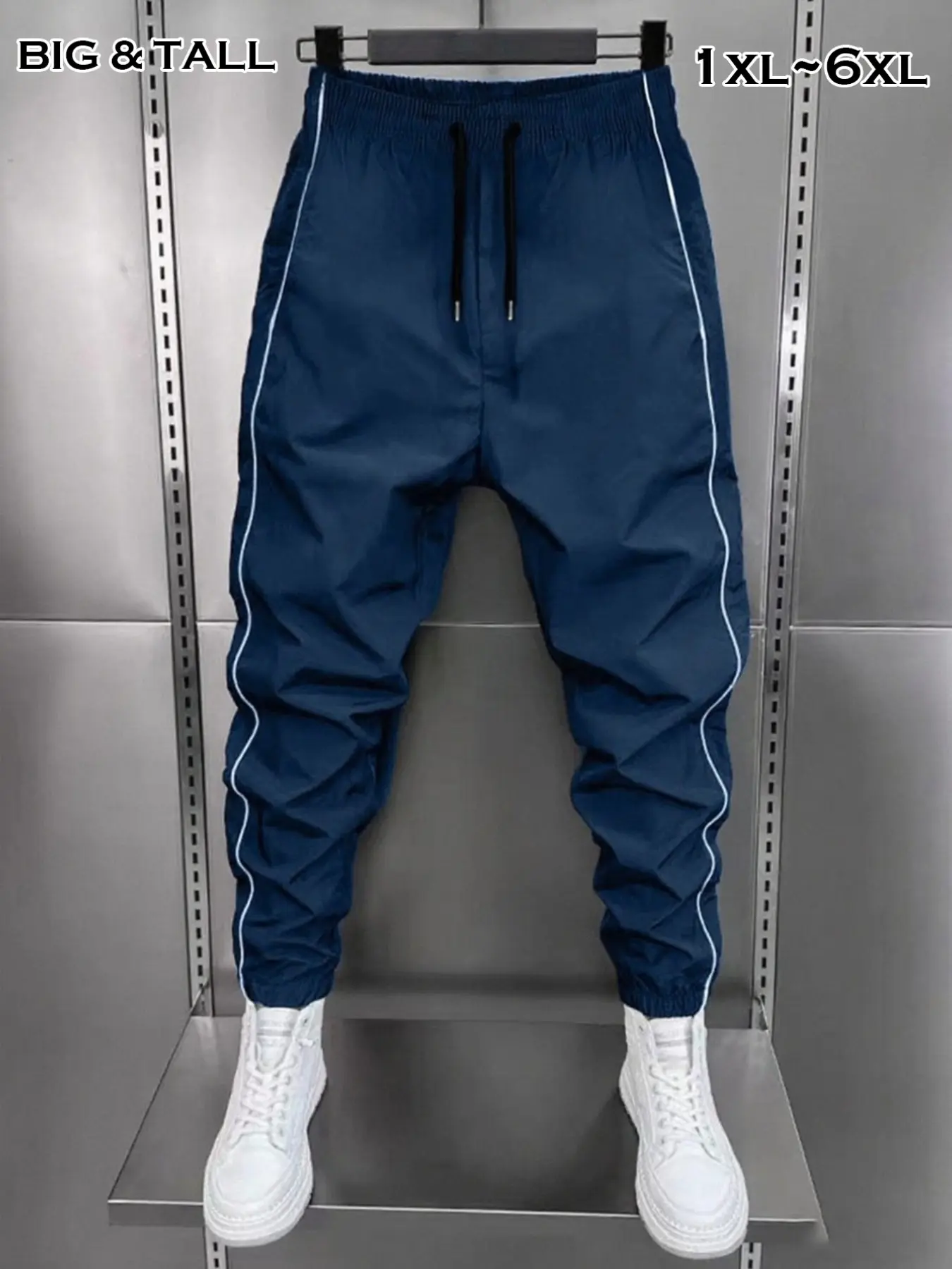 Men's Plus Size Sport Pants, Casual Sports Pants, Breathable Workout Pants, Vintage Street Style, Lightweight Breathable Fabric, Side Stripes, Elastic Waist, Loose Fit, Ideal for Fitness and Daily Wear